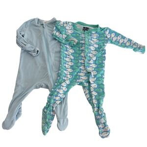 Bamboo Pajama Bundle KickePants & Angel Dear Baby 3-6 Mo Footed Soft Luxury Blue